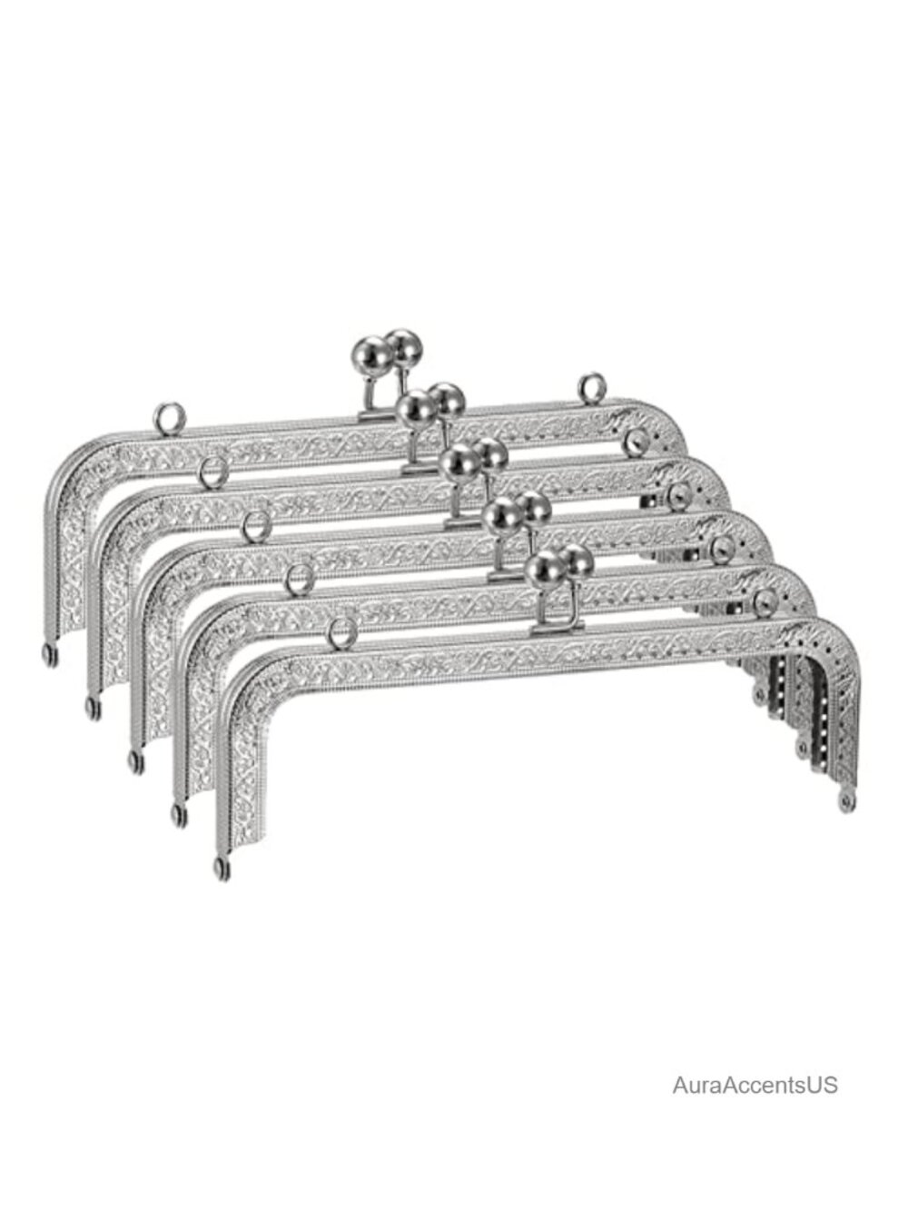 5Pcs Metal Purse Frames Kiss Lock Clasp Rectangle Embossed Clutch Frame Handles